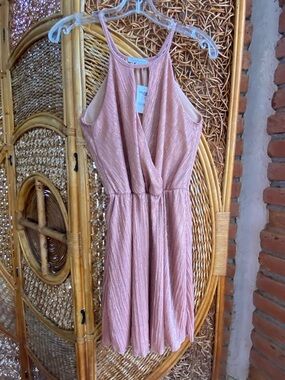 NWT Charlotte Russe Rose Gold Pleated Halter Mini Dress Size Medium Shimmery